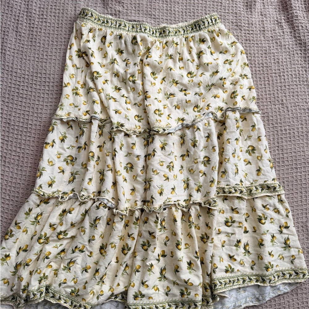 MAX STUDIO Lemon Print Maxi Skirt In Tiered size 1X Yellow Ruffle Womens - Picture 4 of 7